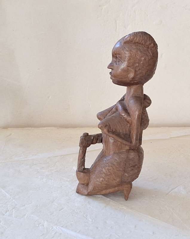 Vintage Wooden Figurine of Woman Kneeling