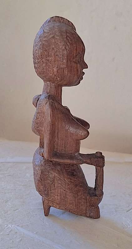 Vintage Wooden Figurine of Woman Kneeling