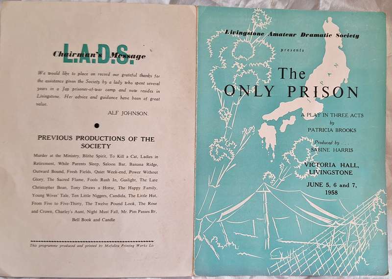 1958 L.A.D.S. Livingstone Amateur Dramatic Society Programme The Only Prison (Northern Rhodesia)