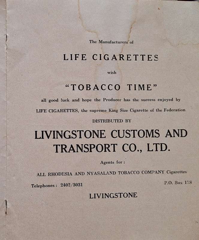 1962 Livingstone Players Programme Tobacco Time Victoria Hall (Northern Rhodesia)