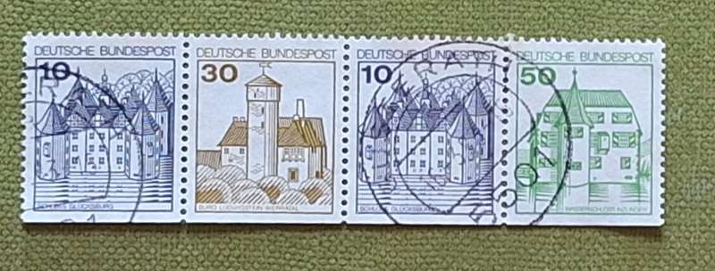 Germany 1975/1982 Castles Strip of 4 Used Booklet stamps