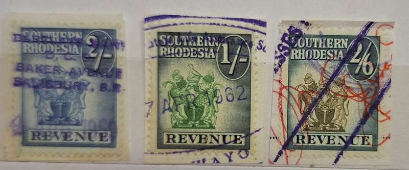 Southern Rhodesia 1954 Coat of Arms Revenue 3 Used stamps on Paper 1/- 2/- 2/6
