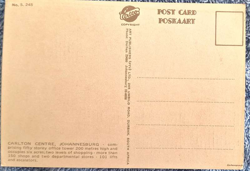 Artco Post Card 1970's Carlton Centre