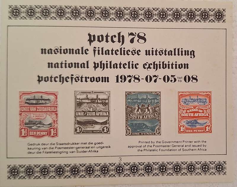 South Africa 1978 Potch 78 Philatelic Exhibition Potchefstroom 1 Mint Miniature Sheet