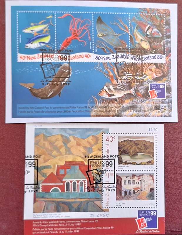 New Zealand 1999 Philex France '99 C.T.O Art and Underwaterworld Miniature Sheets