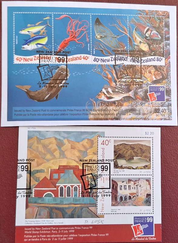 New Zealand 1999 Philex France '99 C.T.O Art and Underwaterworld Miniature Sheets