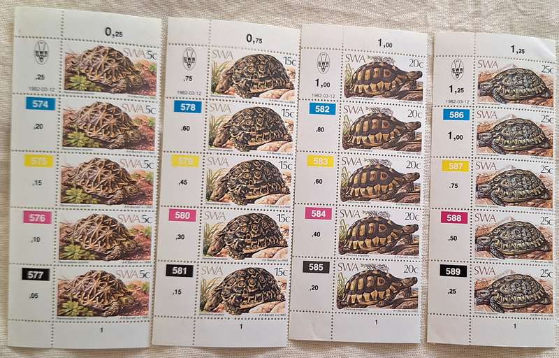 South West Africa 1982 Tortoises Set of 4 Mint Control Blocks