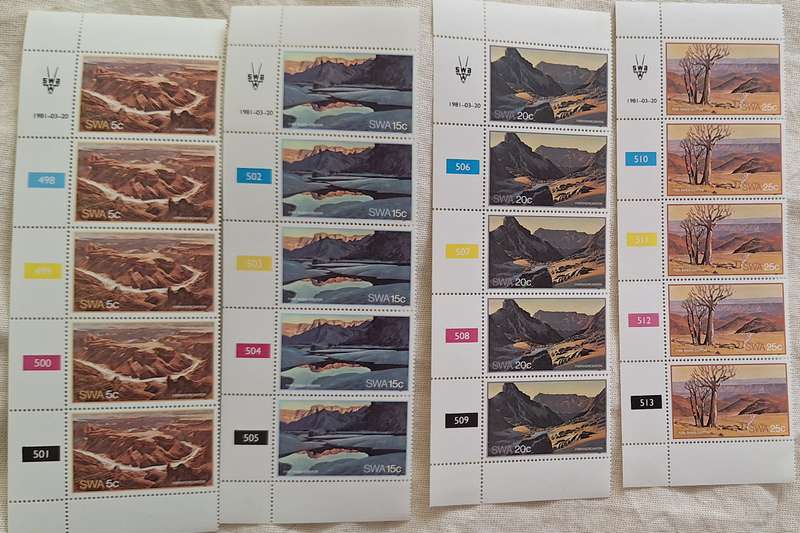 South West Africa 1981 Fish River Canyon Set of 4 Mint Control Blocks