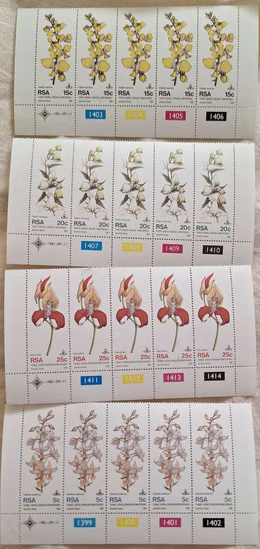 South Africa 1981 World Orchid Conference Set of 4 Mint Control Blocks