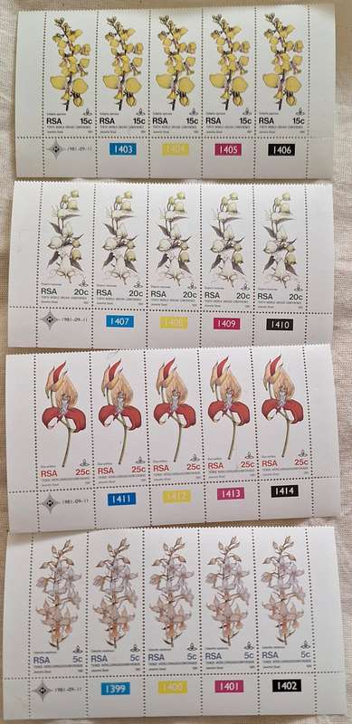 South Africa 1981 World Orchid Conference Set of 4 Mint Control Blocks