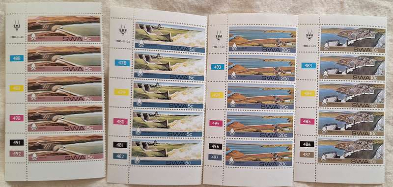 South West Africa 1980 Water Conservation Dams Set of 4 Mint Control Blocks