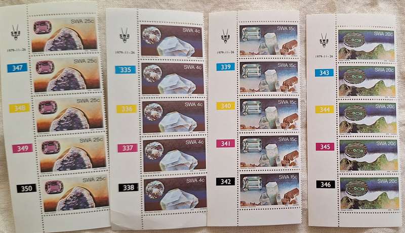 South West Africa 1979 Semi-Precious Stones Set of 4 Mint Control Blocks