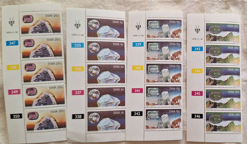 South West Africa 1979 Semi-Precious Stones Set of 4 Mint Control Blocks