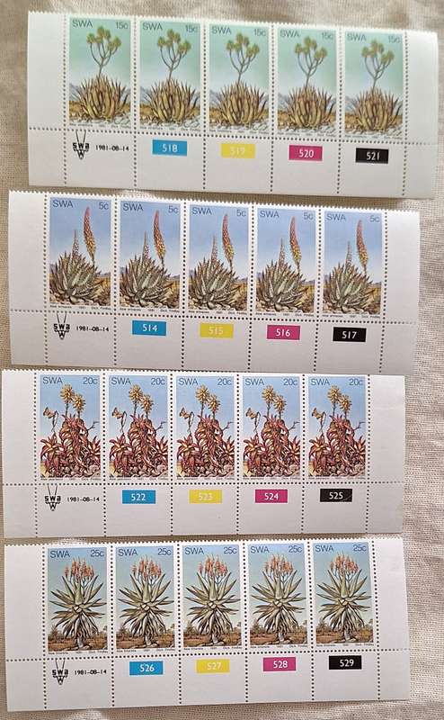 South West Africa 1981 Aloes Set of 4 Mint Control Blocks