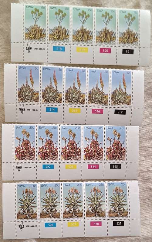 South West Africa 1981 Aloes Set of 4 Mint Control Blocks