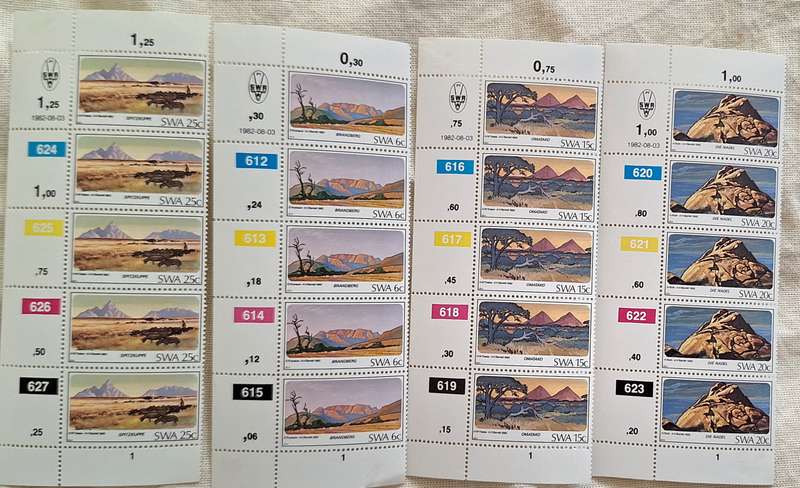 South West Africa 1982 Mountains Set of 4 Mint Control Blocks