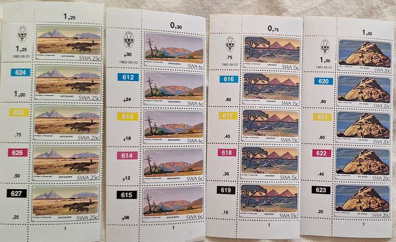 South West Africa 1982 Mountains Set of 4 Mint Control Blocks