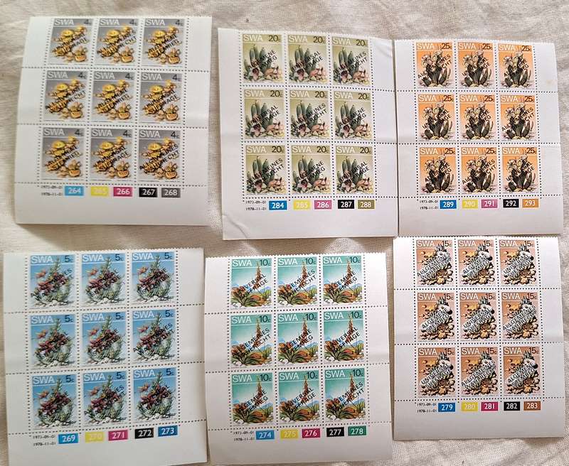 South West Africa 1978 Universal Suffrage Overprint  Set of 6 Mint Control Blocks