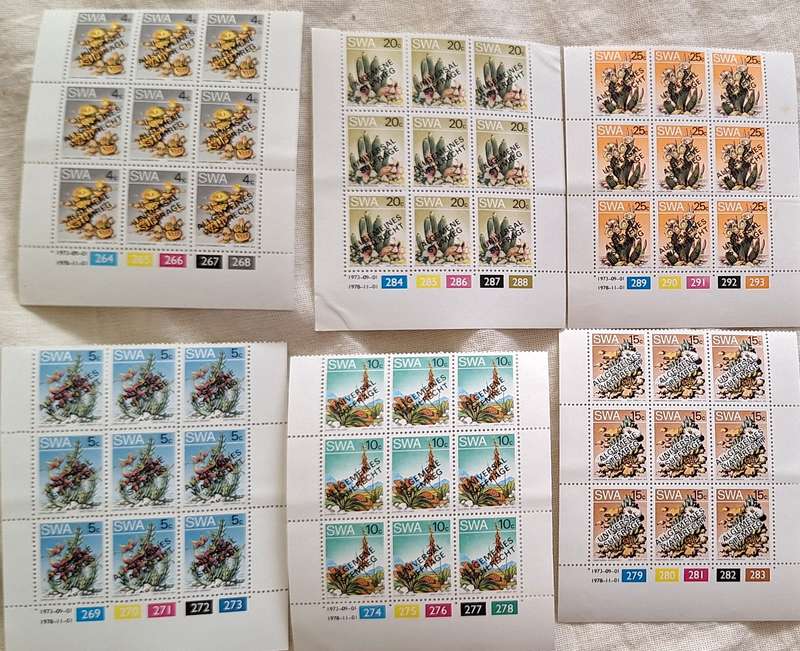 South West Africa 1978 Universal Suffrage Overprint  Set of 6 Mint Control Blocks