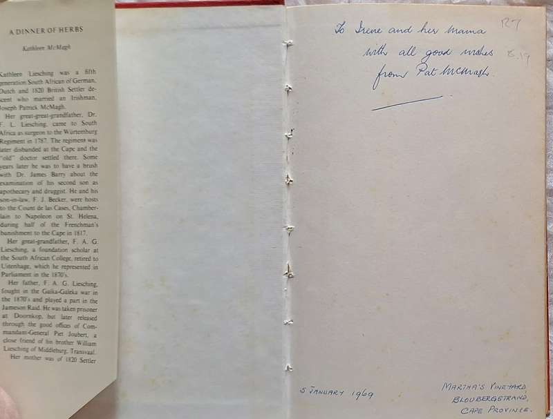 A Dinner of Herbs Being the Memoirs of Kathleen McMagh Hardcover 1968 Inscr and Signed by Pat McMagh