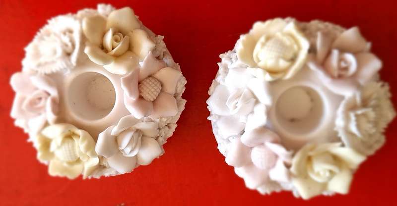 Set of Two Ardalt Porcelain Flower Basket Candle Holders 6237 Made in Japan