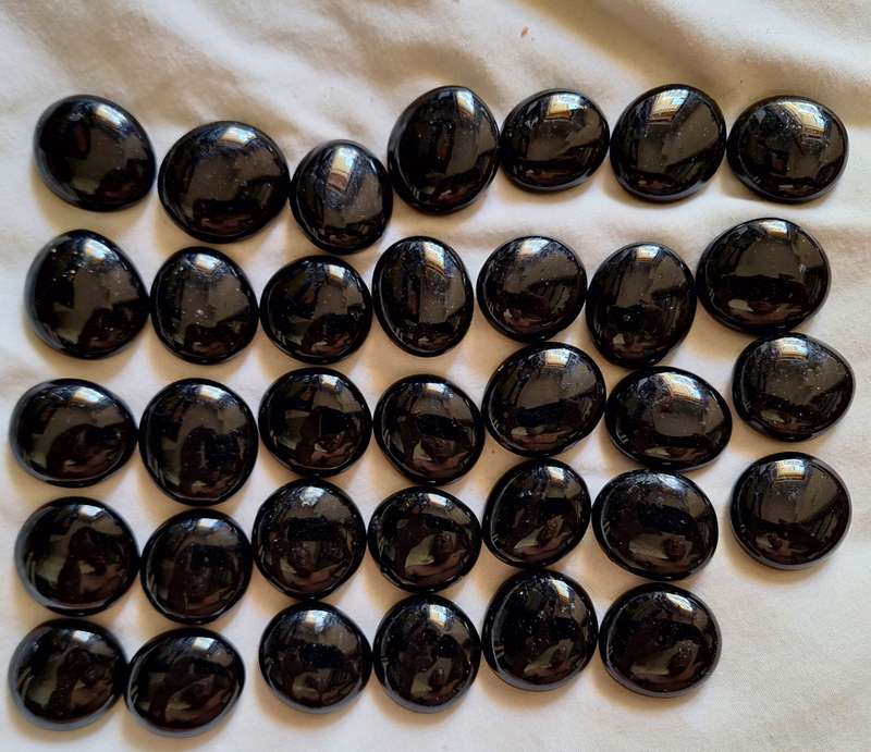 34 Black Glass Discs approx 3cm Diameter