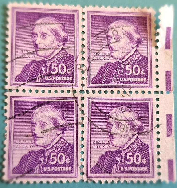 USA 1955 Susan B Anthony Block of 4 Used stamps