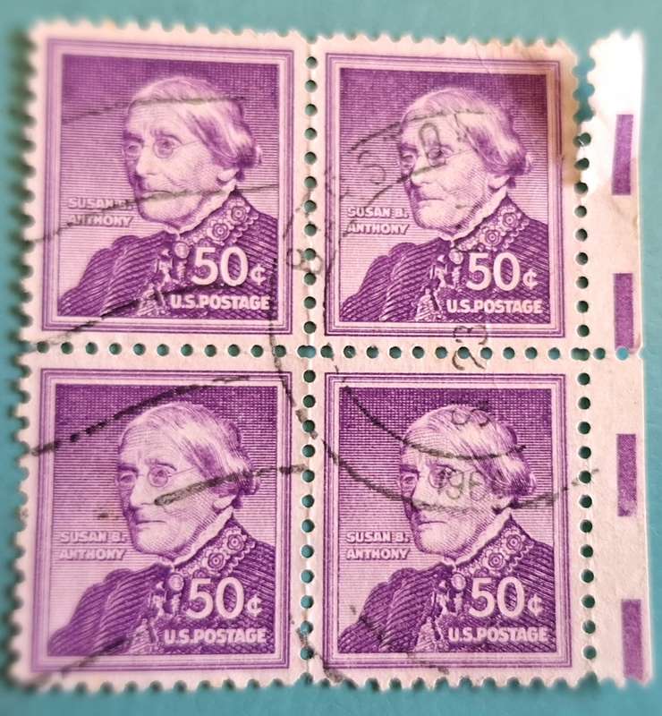 USA 1955 Susan B Anthony Block of 4 Used stamps