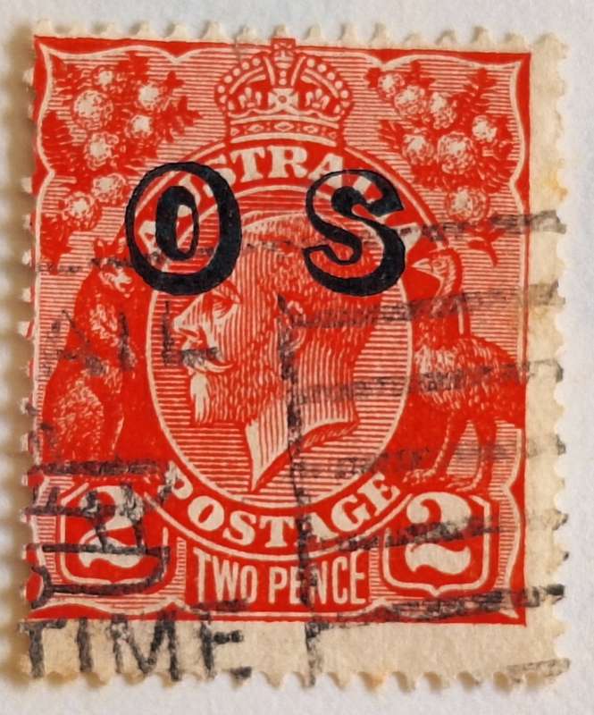 Australia 1932 George V 2d O S overprint (shift to left) 1 Used stamp