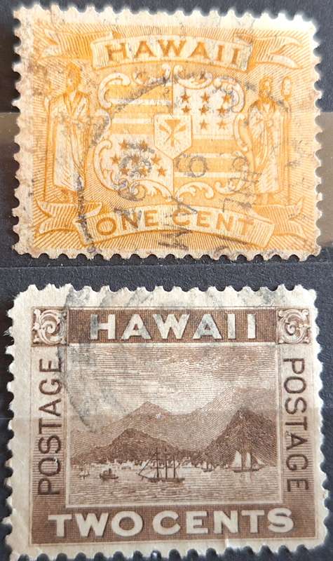 Hawaii 1894 Coat of Arms and View of Honolulu 2 Used stamps