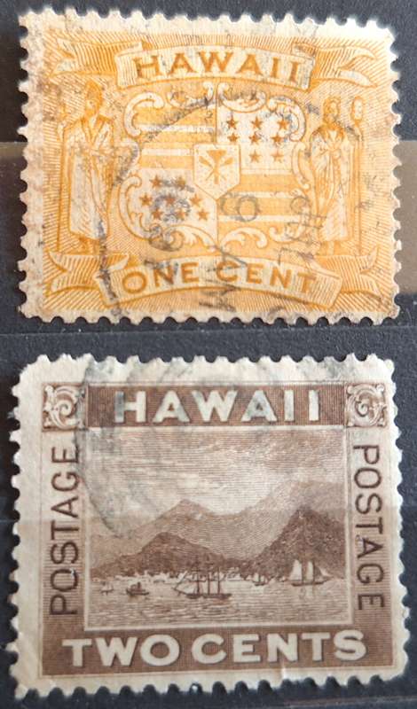 Hawaii 1894 Coat of Arms and View of Honolulu 2 Used stamps