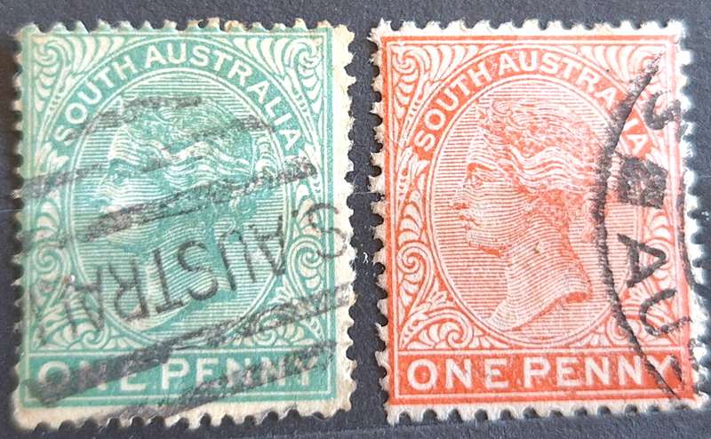 South Australia 1890's Queen Victoria One Penny x 2 Used stamps