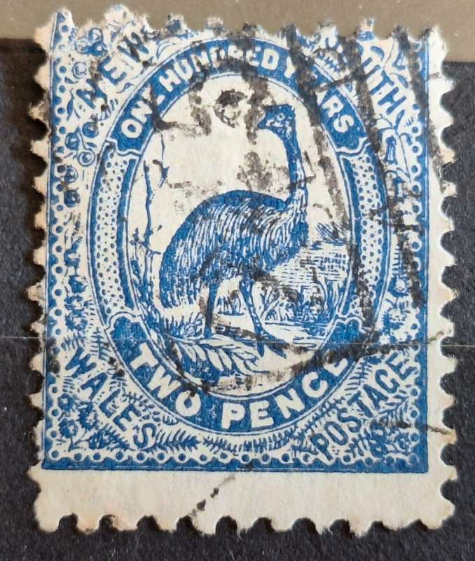 Australia: New South Wales 1888 2d Emu 1 Used stamp (Shift up and to the left)