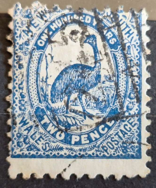 Australia: New South Wales 1888 2d Emu 1 Used stamp (Shift up and to the left)