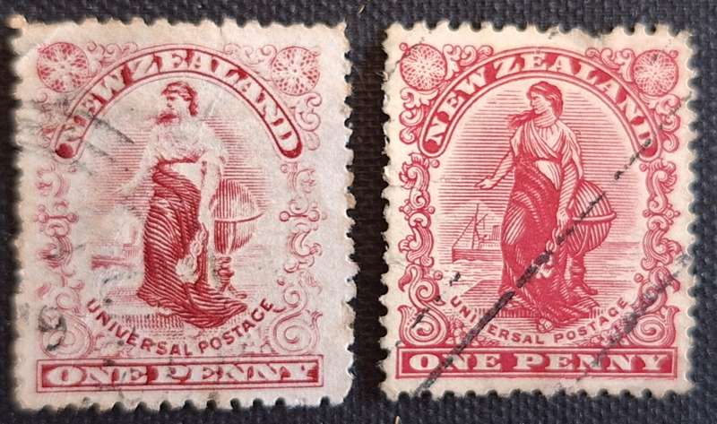 New Zealand 1901 and 1907 Penny Universal Zealandia 2 Used stamps