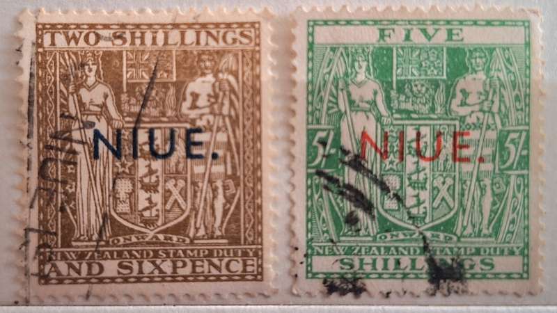 New Zealand 1941 Arms Overprint NIUE 2/6 and 5/- 2 Used stamps