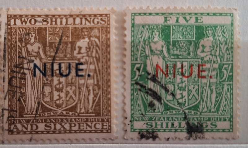 New Zealand 1941 Arms Overprint NIUE 2/6 and 5/- 2 Used stamps