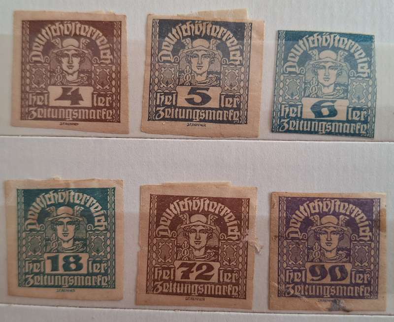 Austria 1920-1 Mercury Newspaper stamps 6 Used and Unused Hinged stamps