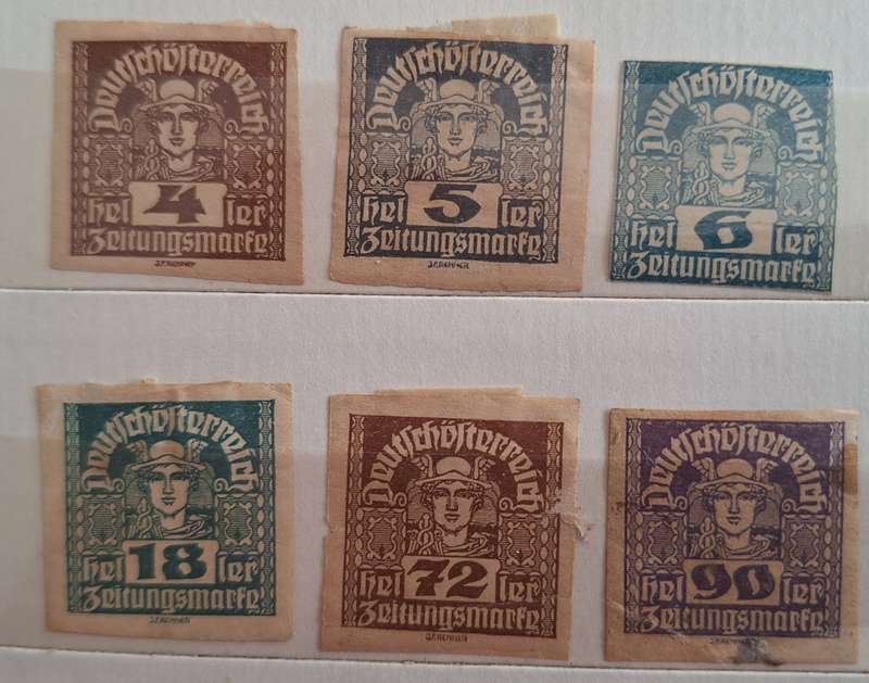 Austria 1920-1 Mercury Newspaper stamps 6 Used and Unused Hinged stamps
