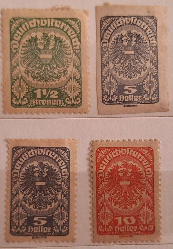 Austria 1919/21 Coat of Arms 4 Unused Hinged ( 1 Imperforate) stamps