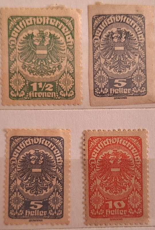 Austria 1919/21 Coat of Arms 4 Unused Hinged ( 1 Imperforate) stamps
