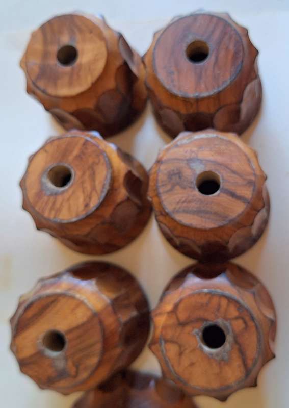 Vintage Olive Wood by Oliv Art Set of 6 Stacking Egg Cups on Stand Made in Spain