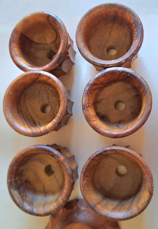 Vintage Olive Wood by Oliv Art Set of 6 Stacking Egg Cups on Stand Made in Spain
