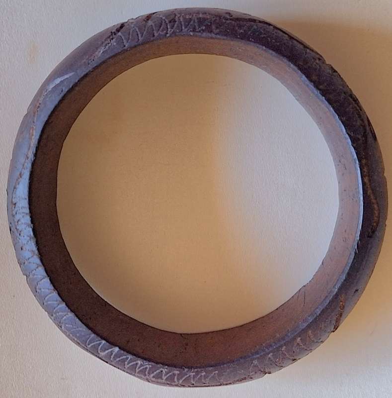 Carved Wooden Bangle with Rhino and Leaves