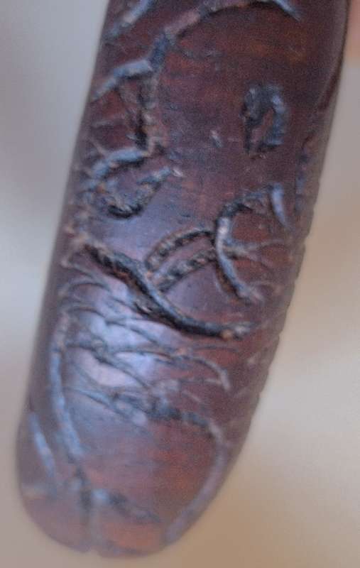 Carved Wooden Bangle with Rhino and Leaves