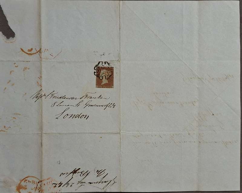1841 Penny Red (HA) Poor margins with Maltese Cross Cancel On a letter dated and cancelled 1842