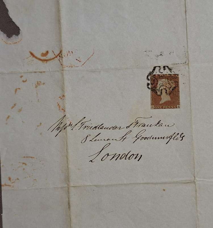 1841 Penny Red (HA) Poor margins with Maltese Cross Cancel On a letter dated and cancelled 1842