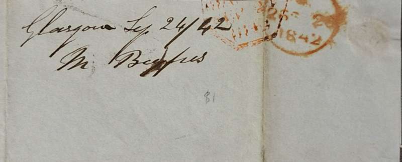 1841 Penny Red (HA) Poor margins with Maltese Cross Cancel On a letter dated and cancelled 1842
