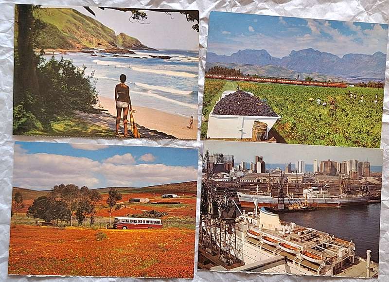 SAR Travel Bureau SAS-Reisburo 4 Post Cards : Port St Johns, Trans-Karoo, Namakwaland, Dbn Harbour