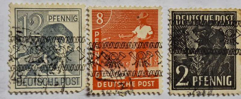 Germany 1948 American-British Occ. (Bizone) Posthorn Ribbon Overprint 3 Used stamps